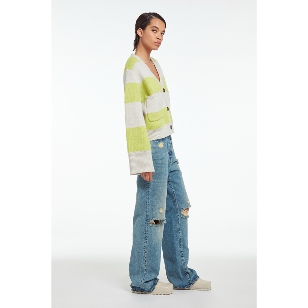 Apparis Marcella Re Knit Kiwi Stripe Cardigan Sweater
